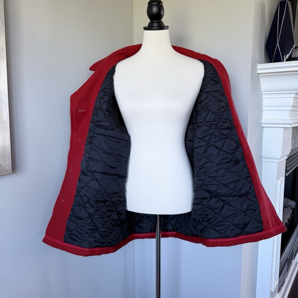 Vintage Holloway Red Wool Pea Coat Ladies Large Made in USA Quilted Lining - Picture 8 of 16